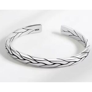 925 Sterling‎ Silver Braided Cuff Bangle Bracelet Adjustable Open End